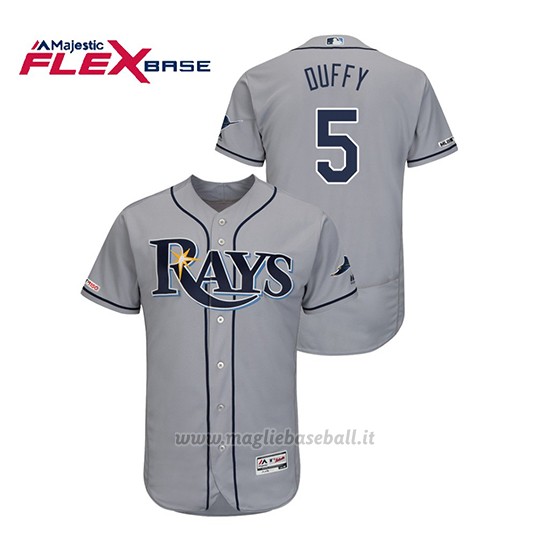 Maglia Baseball Uomo Tampa Bay Rays Matt Duffy 150th Aniversario Patch Autentico Flex Base Grigio